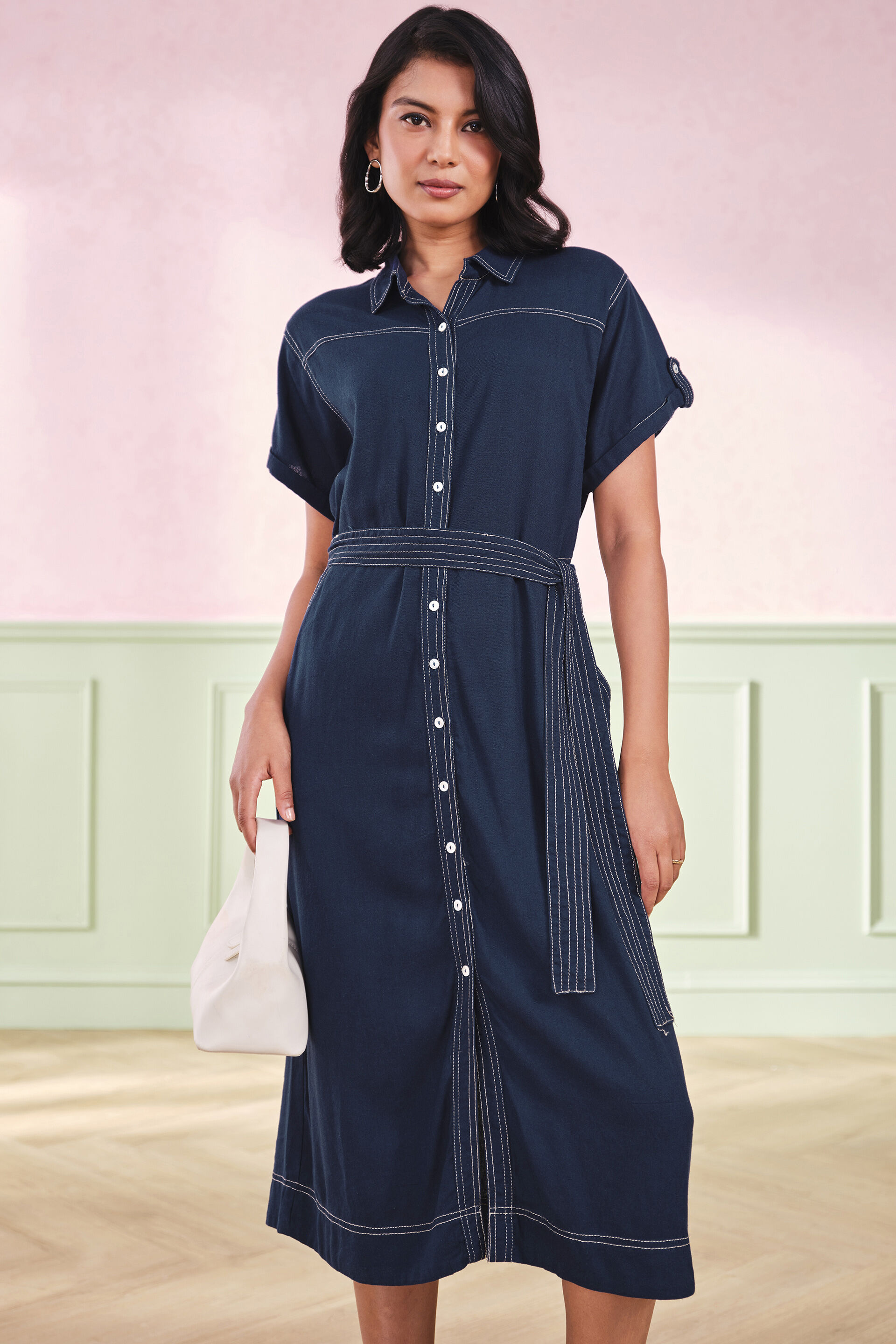 Cobalt Crush Viscose Blend Navy Dress, Navy, image 3